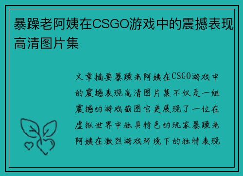暴躁老阿姨在CSGO游戏中的震撼表现高清图片集